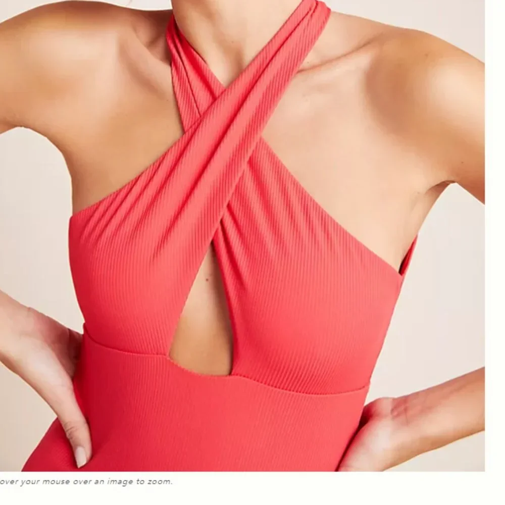 Anthropologie Onia Nicole Ribbed One-Piece Swimsuit Red‎ Rock Medium NWT